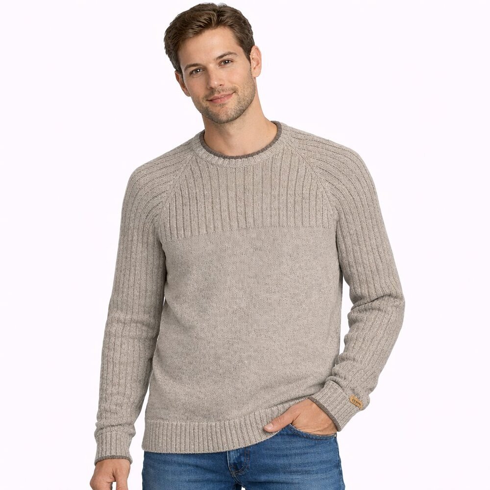 Columbia Men's Ribbed‎ Knit Crewneck Sweater L 100% Cotton Beige Outdoor Layer
